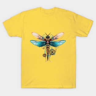 Gold Aqua Steampunk Dragonfly T-Shirt